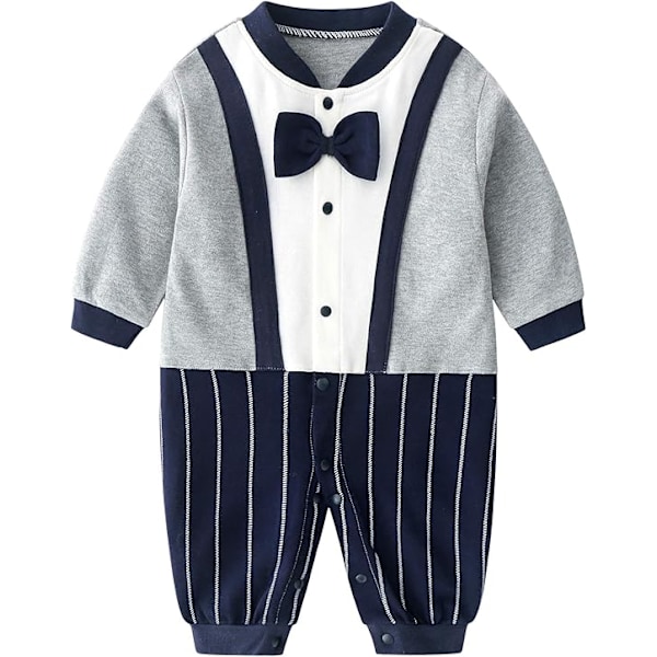 Nyfødt Romper Baby Boy Bomulds Pyjamas Romper Outfits 0-12 Måneder 66 Gray