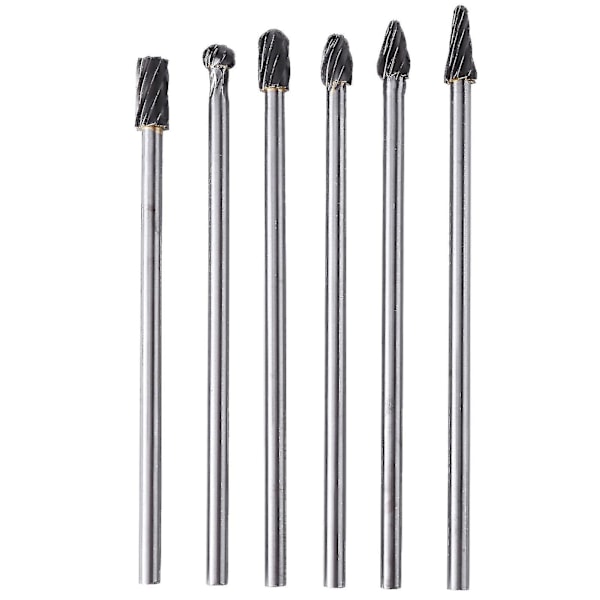 6 stk. Wolframkarbid Aluminium Rotationsfiler Burr Sæt 6mm Skaft 10mm Skærediameter