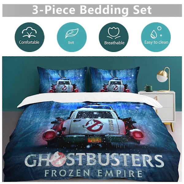 x289 Ghostbusters -pussilakanasetti, mikrokuituinen vuodevaatesetti, 3D-painettu kevyt 3-osainen peittosetti, 1 pussilakana ja 2 tyynyliinaa lapsille ja pojille 135x200cm 53x78in