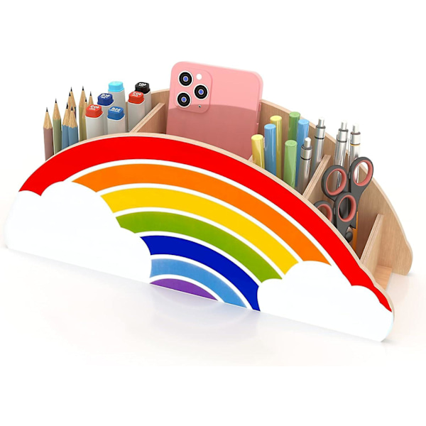 Wooden Pen Holders and Pen Holders - Rainbow Desk Organizer for Office Supplies Classroom for Women & Kids