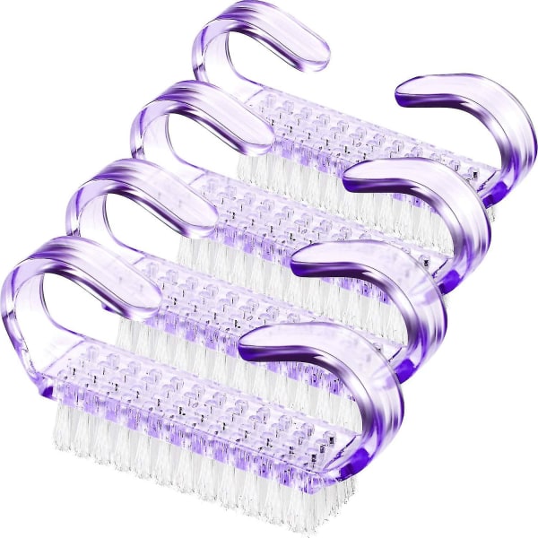 4 stk håndterte neglebørster, neglebørste, rengjøringsbørste, neglebørster i plast, tåneglrengjøringsbørste, 2,6 x 0,5 x 1,4 tommer (lilla)