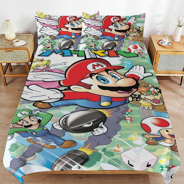 x249 Super Mario Påslakanset i Mikrofiber, 3D-Tryckt Lättviktigt 3-Delars Täcke, 1 Påslakan och 2 Örngott för Barn och Pojkar 135x200cm 53x78in