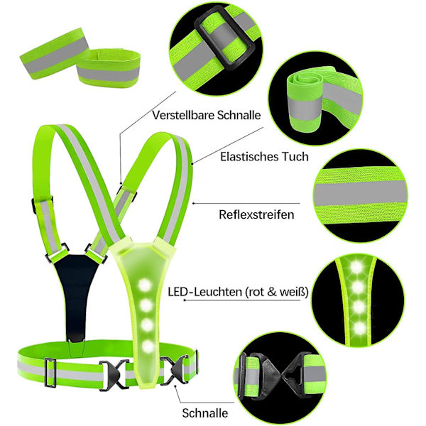Reflekterende vest, cykelvest LED, sikkerhedsvest / reflekterende stropper til børn, voksne, jogging, cykling
