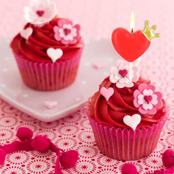 Kakelys, hjerteformede «Gratulerer med dagen»-lys, glittercupcakelys, glitrende lys med krone til bursdagsfest, bryllup, rød