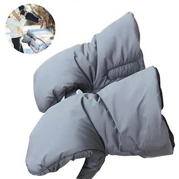 Talvikävelyrattaiden käsineet, fleece-käsien suojus, kävelyrattaiden käsienlämmitin, vedenpitävä ja tuulenpitävä Grey