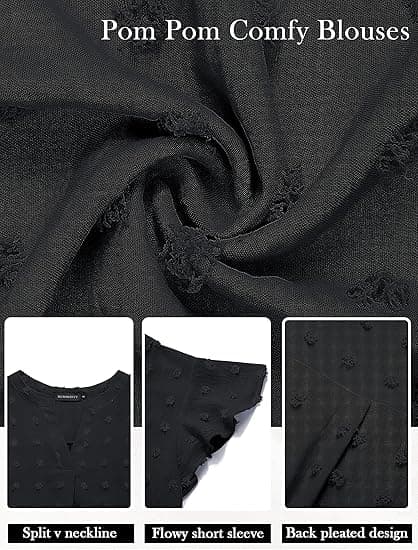 Halsruffle Kortermet Bluse Swiss Dot Flowy Skjorte