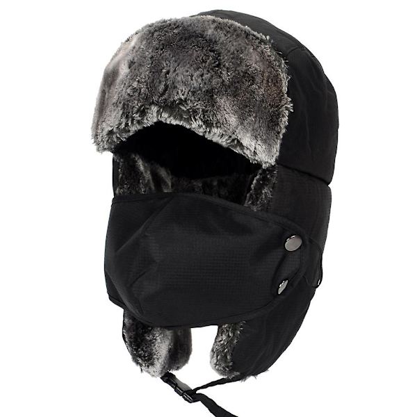 Vinter Trapper Trooper Hat for Gutter og Jenter, Utendørs Varm Skilue Vindtett Maske Øreklaffer Ushanka Fleece Hat for Barn Black
