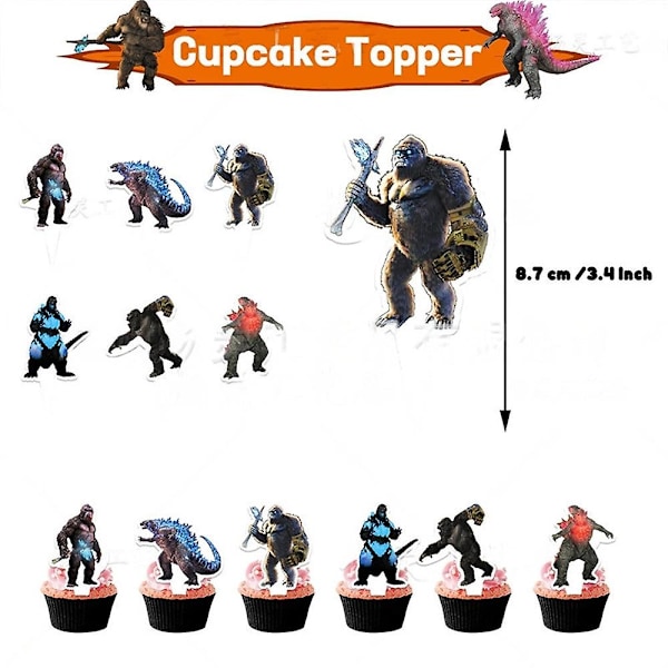 Godzilla vs Kong Teema Syntymäpäiväjuhlat Tarvikesarjat Sisältää Bannerin Kakku Cupcake Topperit Ilmapallot Set Koriste (FMY)