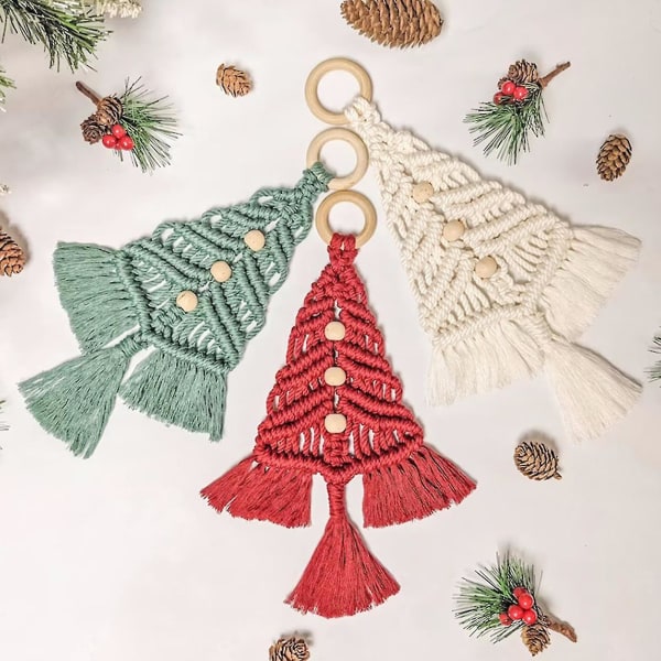 Juletræsmakramesæt, julehåndlavet makramevævet træ-gør-det-selv-sæt, vævet makrame-juletræ-juletræsæt vægophæng, juletræsmacrame Multicolor