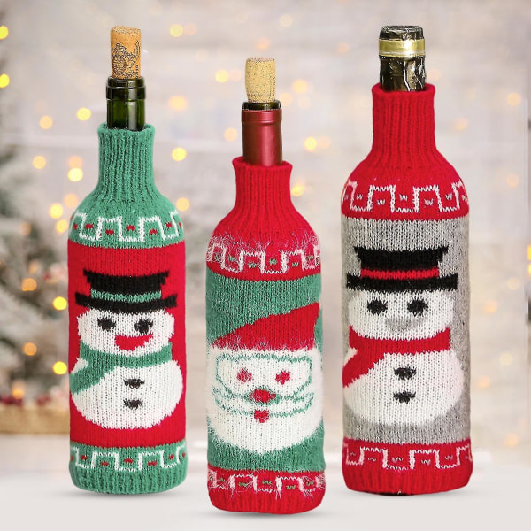 Viinipullon cover Neulottu koristeellinen koriste kulumisenkestävä uudelleen käytettävä joulukoristeen lahja Joulupukki Lumiukko samppanjapidike pöytä Navi Red Snowman