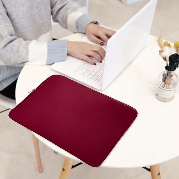 15 tommer vinrød laptop sleeve ensfarvet dobbelt lynlås håndtaske notebook beskyttende etui