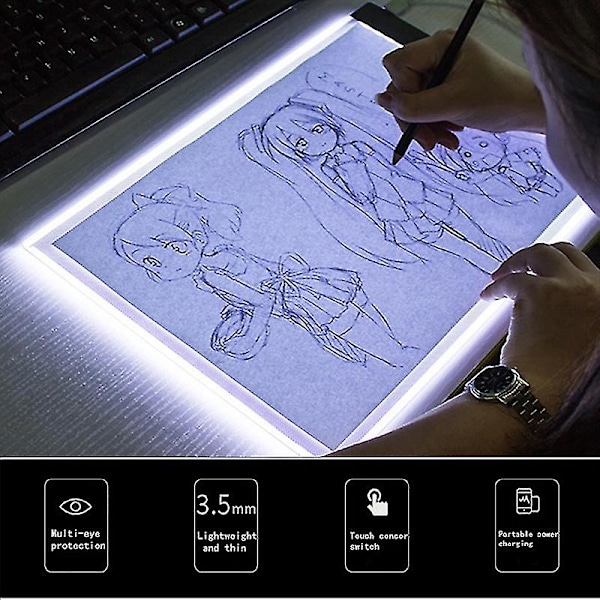 A5 LED-tegnebrett, tynn kunstmal, sjablongtegnebrett, lysboks, sporingsbord, pute