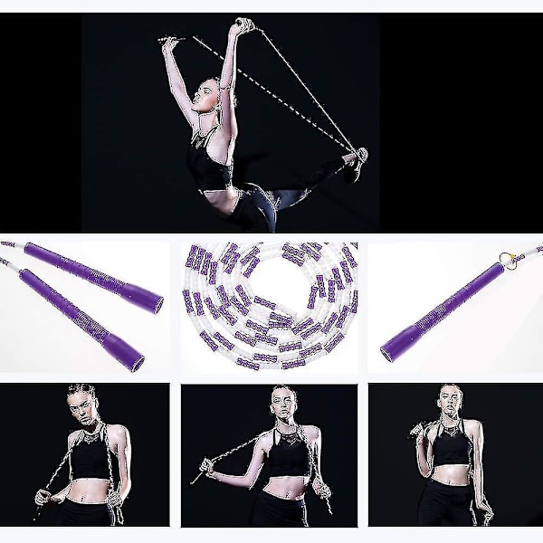 Hoppetov - Blødt Perle Segment Springtov - Justerbar Knækfri Fancy Reb Til Træning Purple