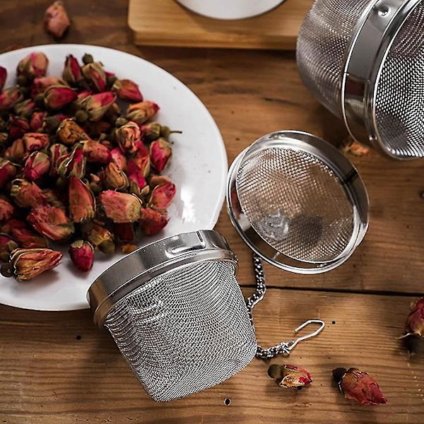 4 stk. Tekugle i rustfrit stål, 2 størrelser ekstra fintmasket teinfuser med forlænget kæde H Silver