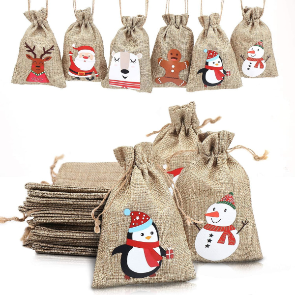 12 stk. Jule Jute Burlap Tasker Xmas Jute Linned Burlap Snøregave