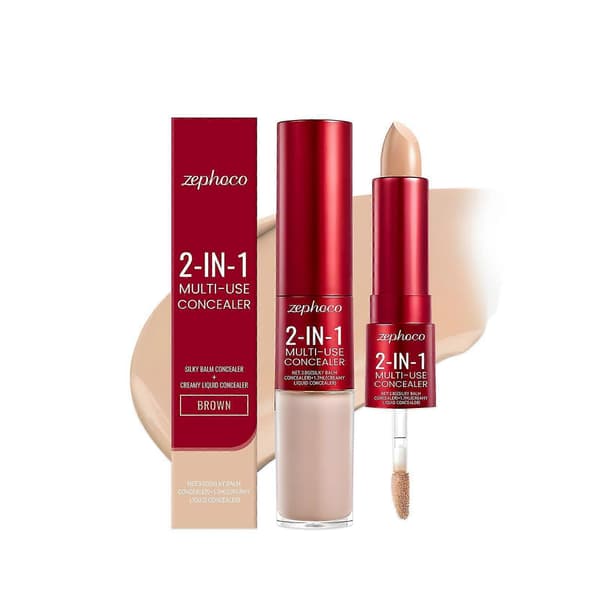 Glide&Hide Slørende Concealer - Cremet Tekstur, Dækker Mørke Rande og Rynker, Dobbelt Formel (Flydende Spids & Balm Stick), Langvarig Holdbarhed Brown