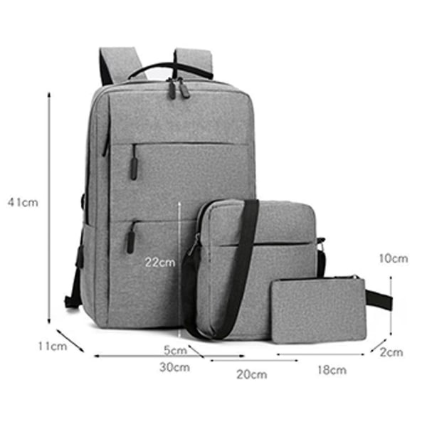 3 kpl/setti iso kapasiteetti liikemiesreppu USB-portilla, crossbody-olkalaukut, lompakkokotelo opiskelijoille ulkoilmatkalle Light Grey