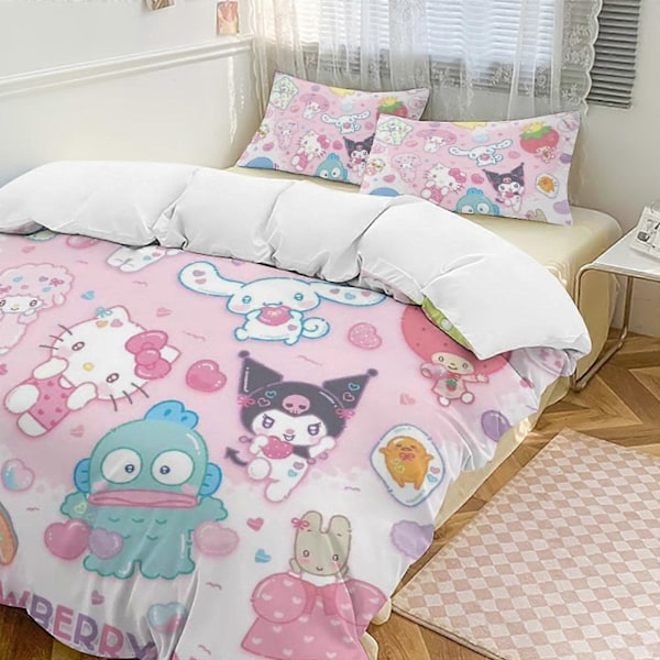 v778 Cinnamoroll 3-delars Twin Sängset - Inkluderar 1 Enkelt Täcke och 2 Örngott Sängkläder - Färgbeständig Mikrofiber - Cinnamoroll io778 240x260cm 94x102in