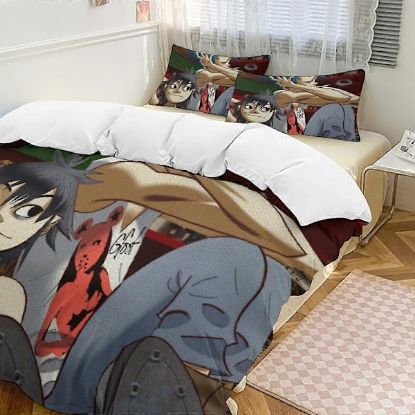 x492 Gorillaz 3-osainen vuodevaatesetti Lämmin ja mukava pehmeä pussilakanasetti, jossa 1 pussilakana ja 2 tyynyliinaa makuuhuoneeseen b492 240x260cm 94x102in