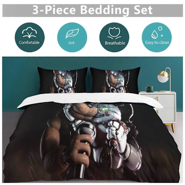 v1316 Five Nightat Freddy Peittosetti Paksu Pehmeä 3-osainen Vuodevaatesetti Koko Kausi Peittopussi 2 Tyynyliinalla Aikuisille Naisille Tytöille Teineille Kotiin Huoneeseen 240x260cm 94x102in