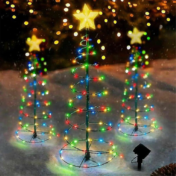 Led Spiral Julgran Ljus Lampa Solcells Drivna Gård Trädgård Jul Dekor Multicolor
