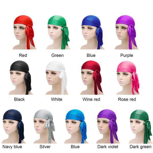 Silky Durag med lang hale for menn, pakke med Durags Do Rags for 360 bølger Dark green