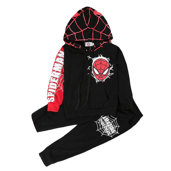 Spider-Man Treningsdress Genser Bukse Klær Sett Barn Gutt Hettegenser Casual Sport Antrekk Black 3-4 Years