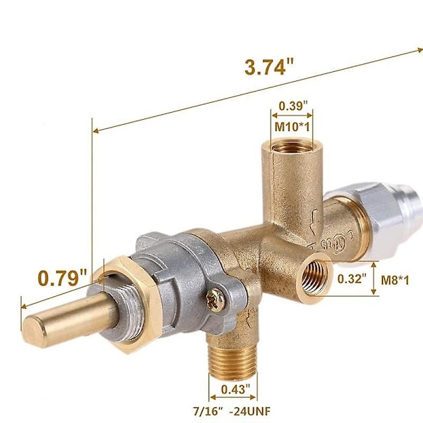 Gasskontrollventil for terrassevarmer, termoelement, sensor, dumpbryter, knott, propangass, LPG, bålpannekontroll, sikkerhetsventil