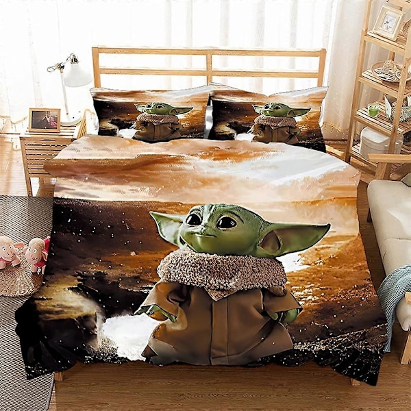 v5104 Sängkläder Star Wars Yo-da 3 Delars Täcke Set med 2 Örngott, Star Wars Yod-a Sängkläder Set Lakan Set för Barn Vuxna, Hela Säsongen Lätt 240x260cm 94x102in
