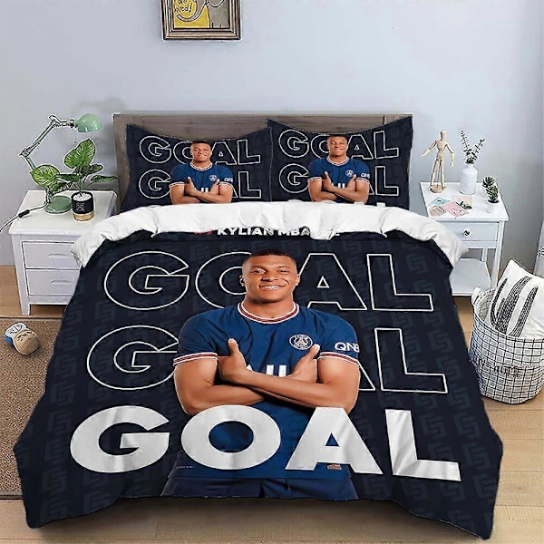 v566 Sengetøy Fotballstjerne Dynetrekk Sett Queen Size Sengetøysett 3-Dels Sengetøysett (1 Dynetrekk + 2 Putetrekk) y566 220x240cm 94x102in