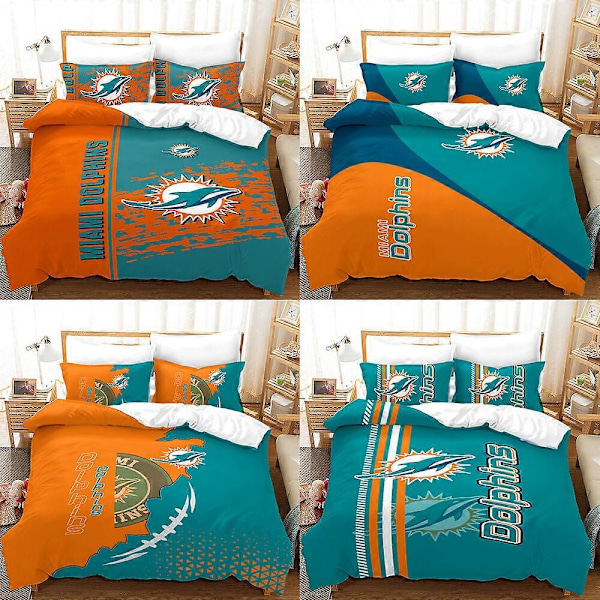 v5213 Sängkläder Miami Dolphins 3 Delars Påslakanset Örngott Andningsbart Sängklädesset Sängkläder IU5213 135x200cm 53x78in