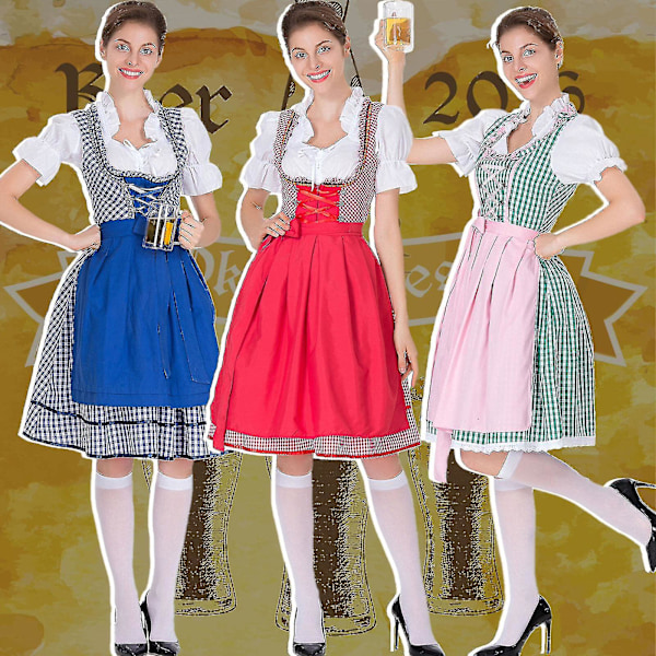 Naisten Oktoberfest-asu, saksalainen Dirndl-mekko, asu, baijerilainen karnevaaliasu, 50 %:n tarjous Green M