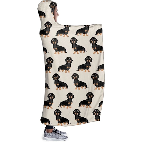 Dachshund Wiener Dog Huvtröja Mjuk Plysch Bärbar Filt Varm Huvad Robe Poncho Kappa Wrap Badrock Soffa Sovfilt Flanell Sängkläder 80\"X60\" 60x50in 150x125cm