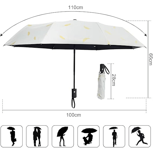 Vindafvisende rejseparaply, UV-blokeret paraply, stærk og bærbar - Vindafvisende, sammenklappelig rygsækparaply til regn - Mænd og kvinder