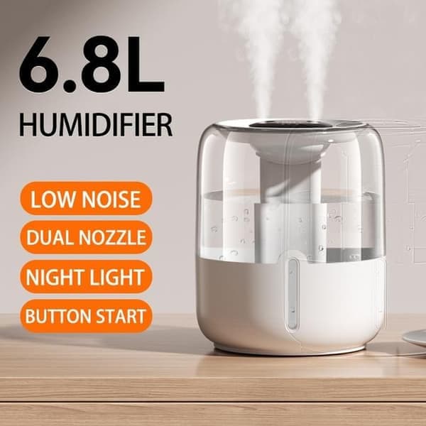 6.8 liter - Humidifier for the home with silver ion purification and night light - White