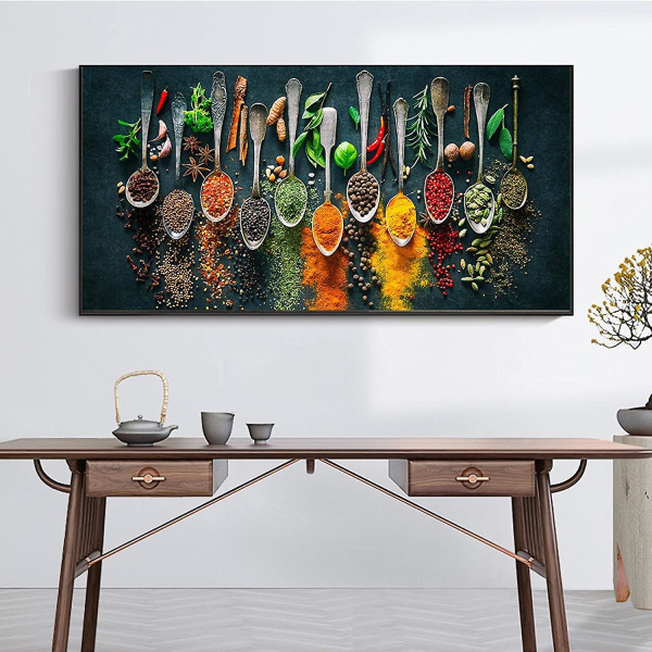 Canvas Bilder Print Korn Kryddor Sked Grönsak Matlagning Mat Frukt Kitc Frameless 30x60cm