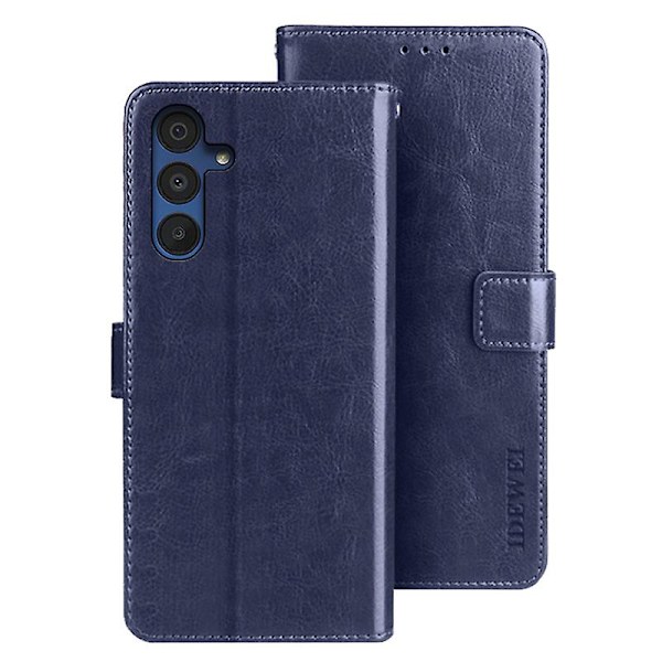 Samsung Galaxy A15 5G -kotelo, hullunhevosen tekstuurilla varustettu nahkainen lompakkokotelo Dark Blue