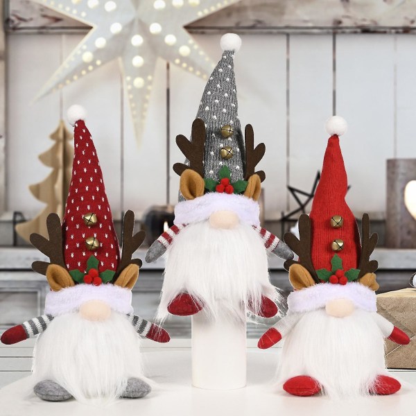 Ansiktslösa dockhorn Design dekorativ smaklös dvärgdockaprydnad med ljus till jul Red