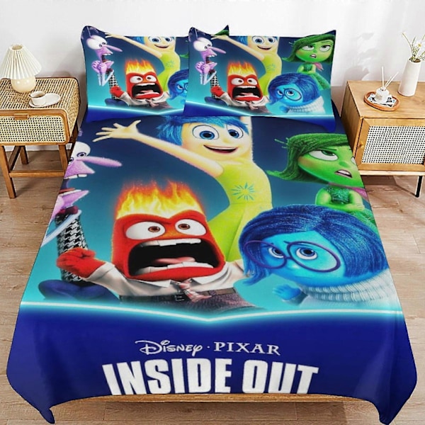 x508 Inside Out 2 Sengesæt med Dynebetræk Mikrofiber Sengetøjssæt 3D Printet Letvægts 3-delt Dynesæt, 1 Dynebetræk og 2 Pudebetræk til Børn Drenge 135x200cm 53x78in