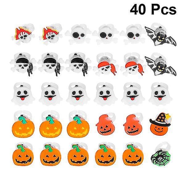 40 stk Halloween lysende ringer, festutstyr, blinkende ringer, kreative ringer formet som gresskar og skjelett, Halloween-festgodteri, blandet mønster M