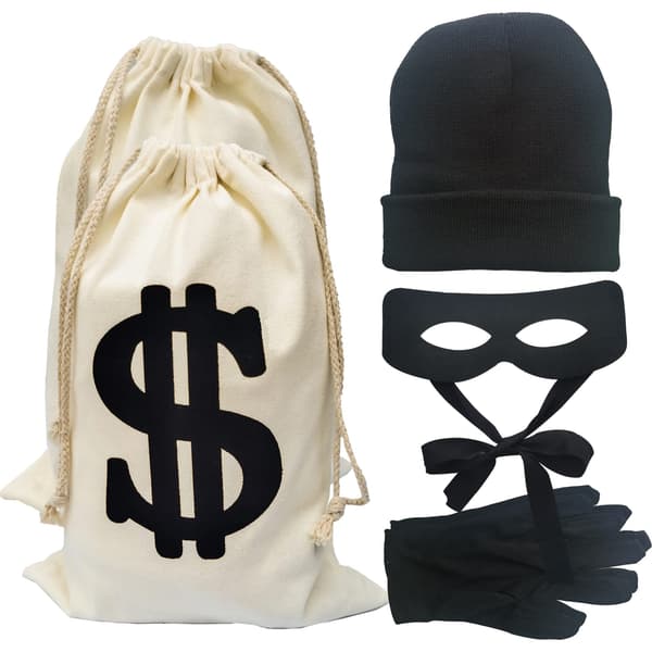 Halloween Tyvesæt Pengepose Hue Handsker Maske One Size Tyv 4-dele