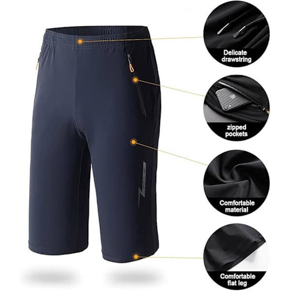 Herre Shorts 3/4 Jogger Capri Casual Sport Bukser Sommer Løs Glidelås Gym Løping Trening Bunn Elastisk Midje Under Kneet Kort