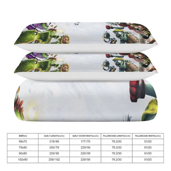 v1411 Plants Vs Zombies Dynesett Tykk Myk 3-delt Sengesett Helårs Dynetrekk med 2 Putetrekk for Voksne Kvinner Jenter Tenåringer Hjem Rom De 135x200cm 53x78in