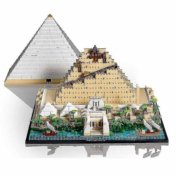 I lager 1476 st The Great Pyramid Of Giza 21058 Byggklossar Berömd Modell Stadsarkitektur Gatubild Tegelset Leksaker Present Only Light