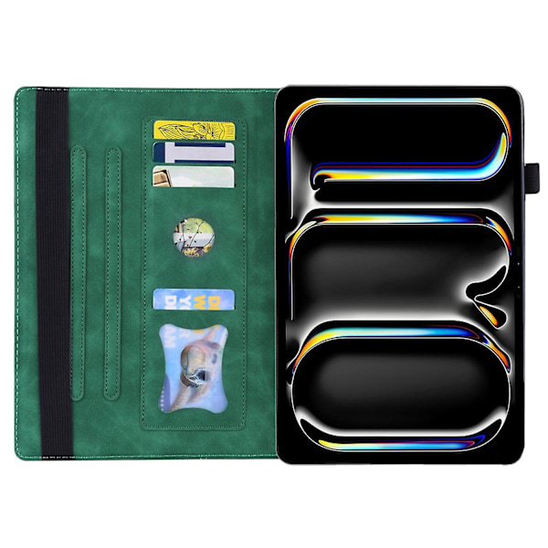 Etui til iPad Pro 11 (2024) med Kortlomme, PU Læder Stativ Tablet Cover - Multicolor Green