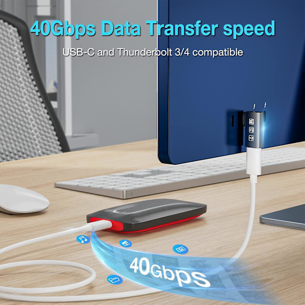USB4 8K expansionskontakt 2 st/förpackning 90 graders vinkelhane och hona Thunderbolt 4 kompatibel typ C-omvandlare 8K@60Hz video 240w snabbladdning 40gbp