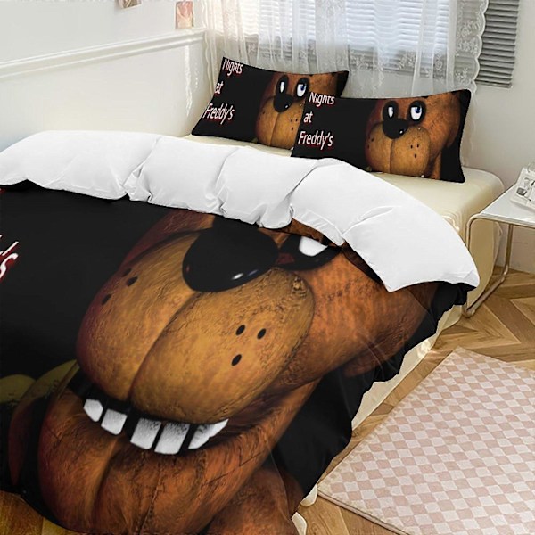 v1060 Five Nightat Freddy Quilt Sæt Tyk Blød 3 Dele Sengesæt Helårs Dynebetræk med 2 Pudebetræk til Voksne Kvinder Piger Teenagere Hjemmeværelse 240x260cm 94x102in