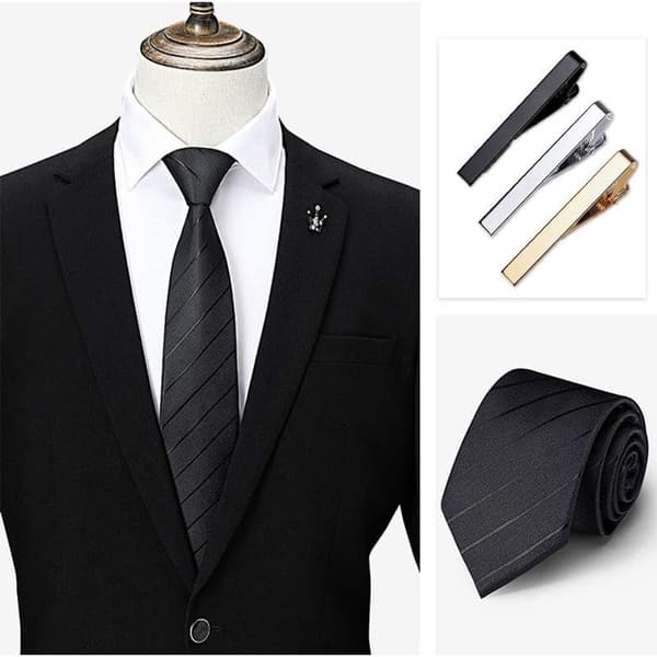 3-pack men's tie clips, long models, square edge tie clips, tie clips silver gold black, wedding tie