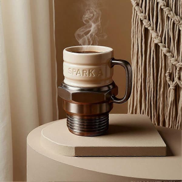 Ceramic Coffee Mug in Spark Plug Shape - Novelty Coffee Cup for Car Enthusiasts and Mechanics