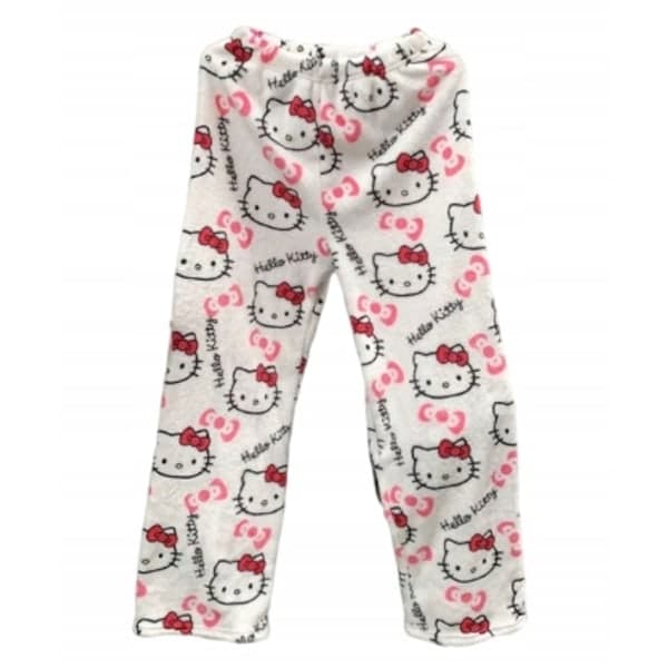 Hello Kitty Flanellpyjamas i tegneseriestil - Bløde og tykke isolerende pyjamas til kvinder, hvid